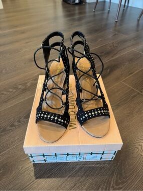 Studded Lace-Up Block Heel Sandals